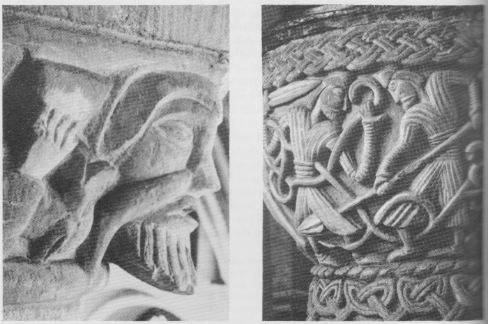 Plate IV c. North nave triforium bay 1, east capital (detail)<br>Plate IV d. Eardisley (Herefs.): carving on the font