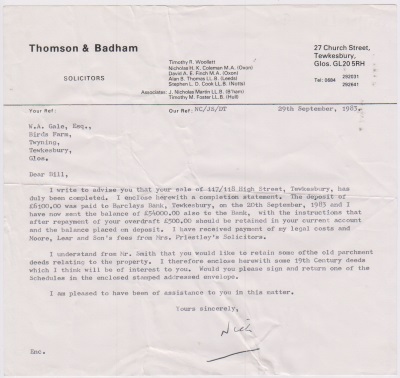 Letter dated 29 Sept 1983