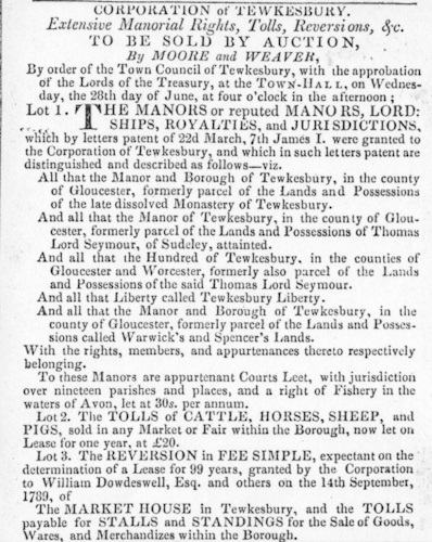 Auction Particulars of Sale of<br>the Market House in 1837