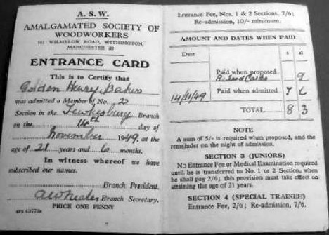 Gordon’s Prized Union Card, 1949